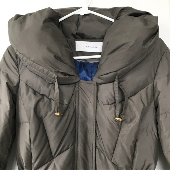 T Tahari Hooded Belted Down Filled Puffer Coat - Picture 2 of 14